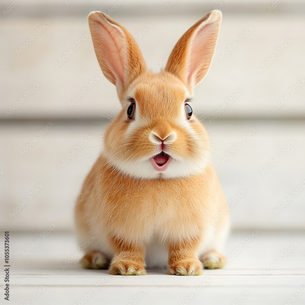 Fototapeta premium Cute bunny rabbit with surprised expression.