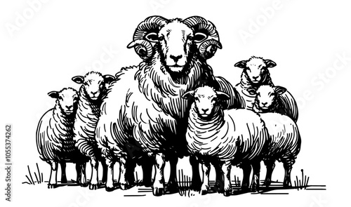 set of detailed sheep illustrations in rural style – black vector
