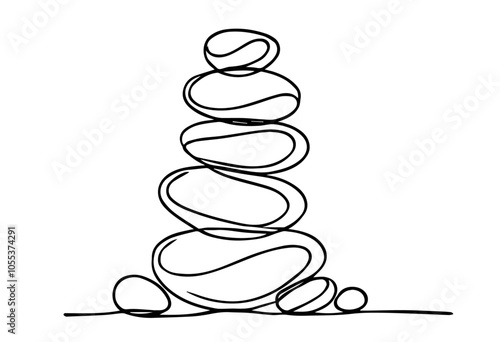 Minimalist zen stone stack in line art style – black vector