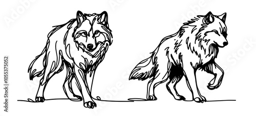Pair of wolves in motion – nature-inspired black vector illustration