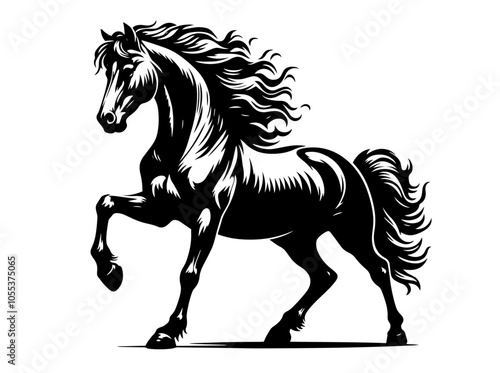 Elegant galloping horse in detailed black vector style