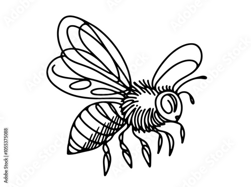 expressive line art of a bee in minimalist style, celebrating the beauty of pollinators in nature black vector
