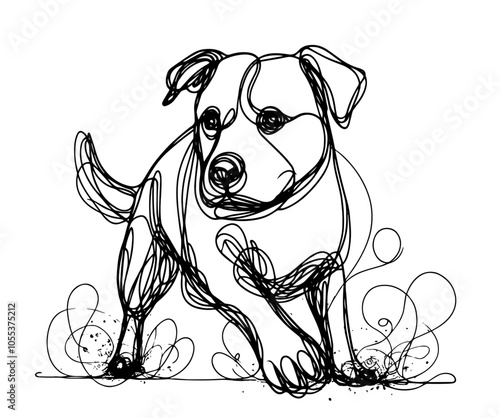 minimalist line art of an adorable puppy, black vector artwork