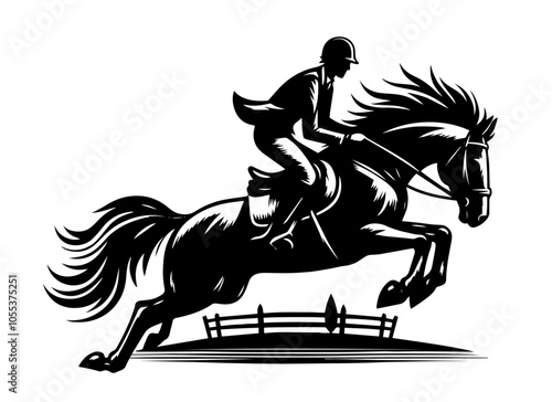 expressive jockey and horse silhouette in motion, ideal for logo design in racing or sports black vector