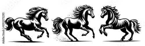 detailed black vector of horse in motion, classic equine art