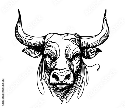 artistic black vector of bull face with abstract line work