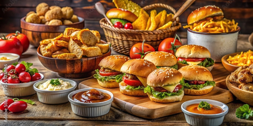 American Football Game Day Snack Spread with Sliders, Chips, and Dips for a Perfect Viewing Experience American Football Game Day Snack Spread with Sliders, Chips, and Dips for a Perfect Viewing Experience