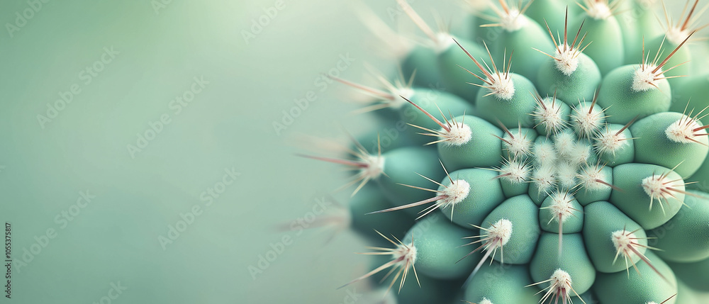 Close-up of green cactus with sharp spines, showcasing natural texture and minimalistic background for copy space Close-up of green cactus with sharp spines, showcasing natural texture and minimalistic background for copy space