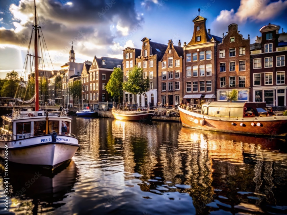 Fototapeta premium Amsterdam Harbor: A Vibrant Mosaic of Commerce, Culture, and Natural Beauty