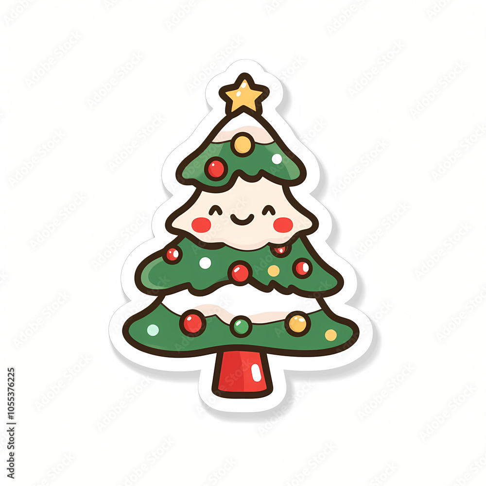 Cute Simple Yuletide Tree Sticker Illustration Cute Simple Yuletide Tree Sticker Illustration
