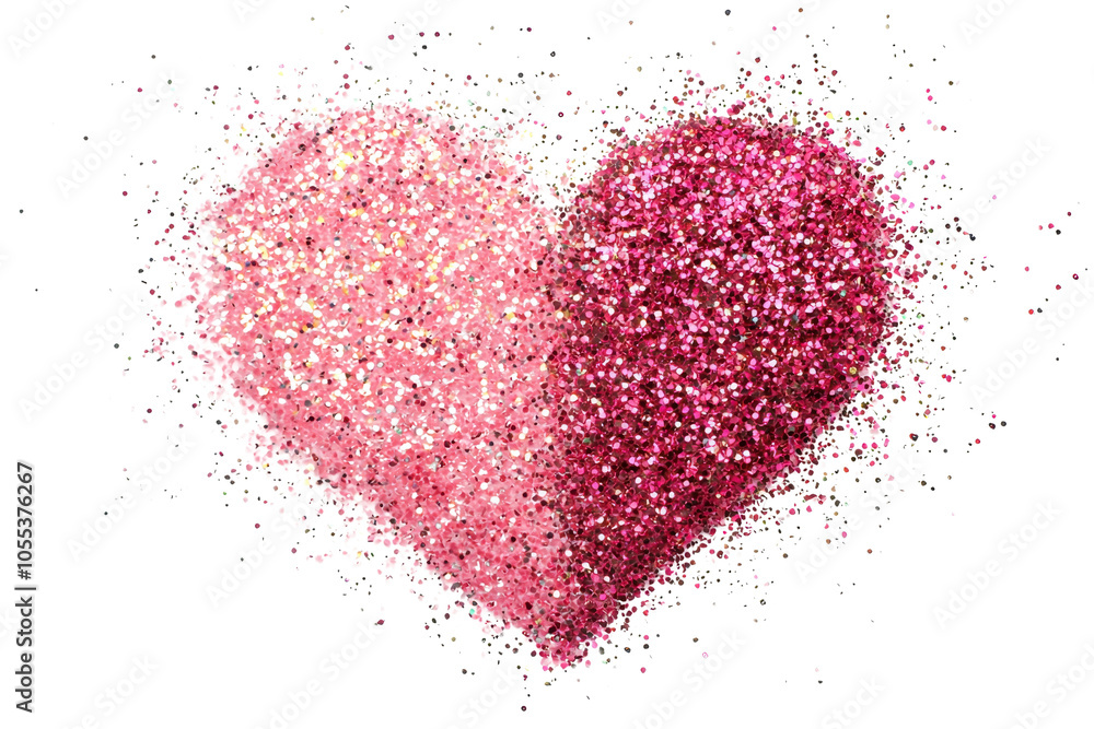 Two-toned pink and red glitter heart on transparent background, symbolizing love, romance, and creativity in a festive and artistic design. Two-toned pink and red glitter heart on transparent background, symbolizing love, romance, and creativity in a festive and artistic design.