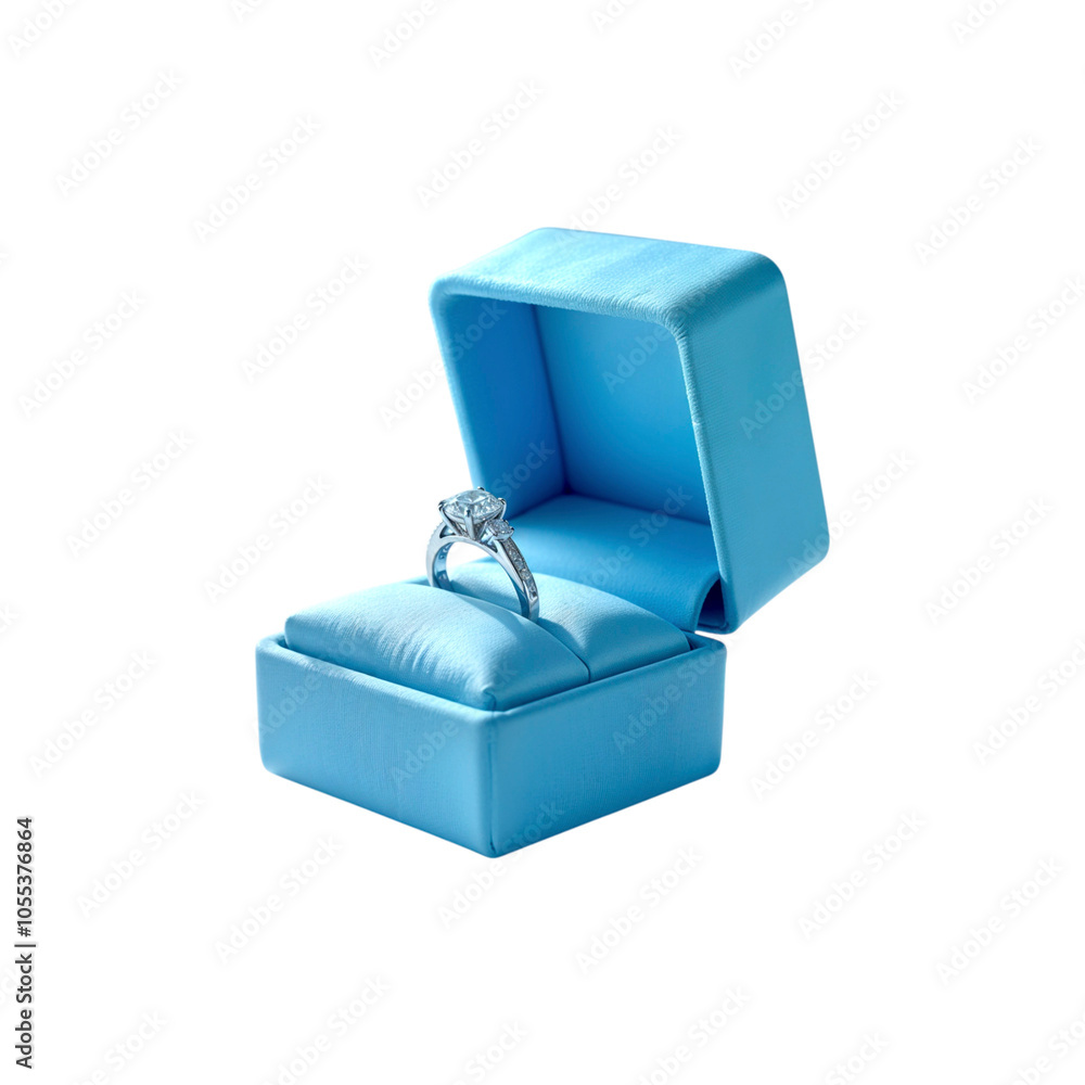 Diamond silver ring in blue gift box isolated on transparent background. Jewelry gift box with ring png Diamond silver ring in blue gift box isolated on transparent background. Jewelry gift box with ring png