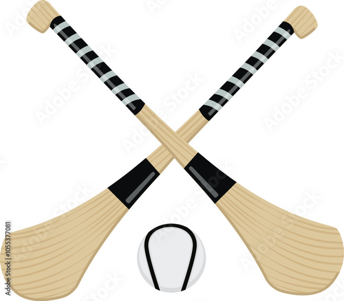 Crossed Hurling Sticks and Ball Illustration