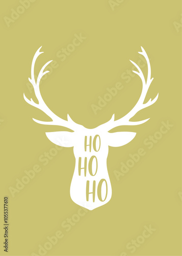 Banner vertical con mensaje Ho Ho Ho de Santa Claus en silueta de cabeza del reno Rudolph o de ciervo