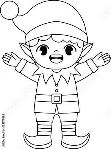 Cute Christmas elf outline coloring