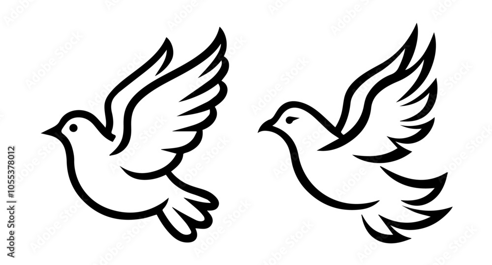 Fototapeta premium Simple dove silhouette set for peace designs – black vector