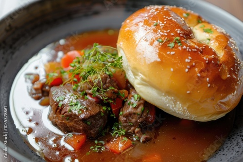 A close-up shot of a plate of food on a table, perfect for editorial or commercial use