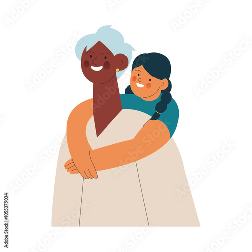 Cheerful senior woman with kid. Grandparent embrace grandchild on white background. Modern flat vector illustration. Seniors. Landing page and website banner template.