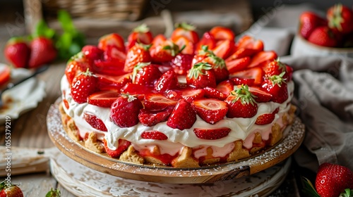 Strawberry cake with custard and flakey pastry