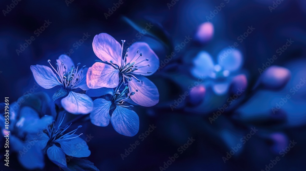 A close-up shot of a beautiful purple flower growing on a branch A close-up shot of a beautiful purple flower growing on a branch