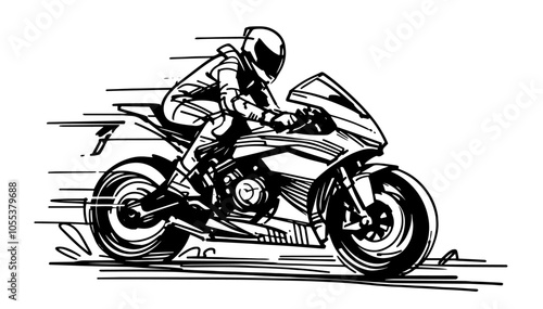 motorcycle racer speeding on road, dynamic black vector illustration