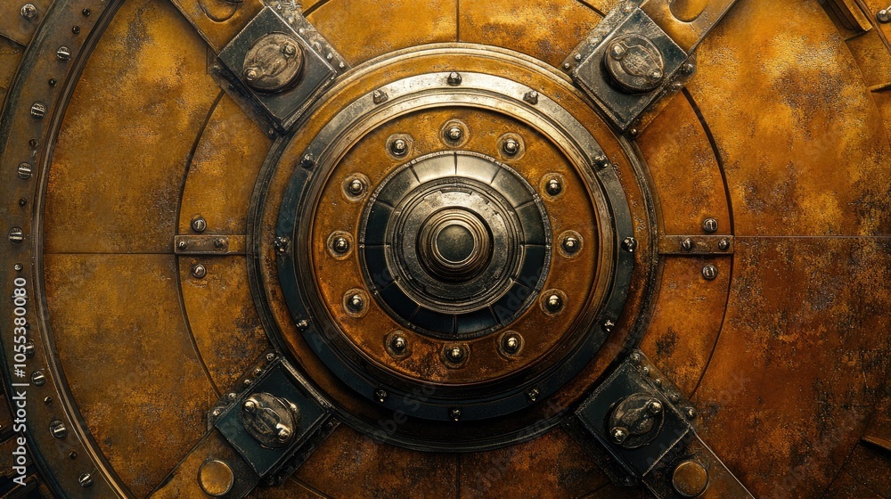 Fototapeta premium Vintage Bank Vault Door with Detailed Mechanism