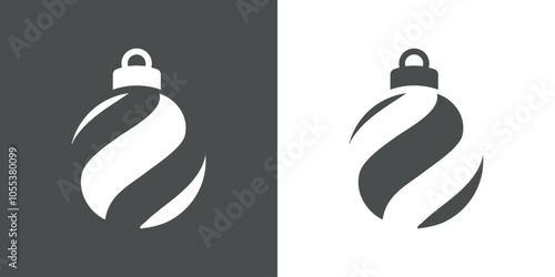 Decoración de Navidad. Logo con silueta de bola de navidad en espacio negativo con líneas paralelas onduladas para tarjetas y felicitaciones