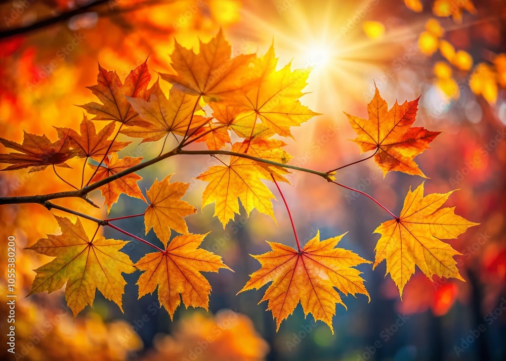 Autumn Maple Branch with Vibrant Yellow Leaves in a Serene Landscape Setting Autumn Maple Branch with Vibrant Yellow Leaves in a Serene Landscape Setting