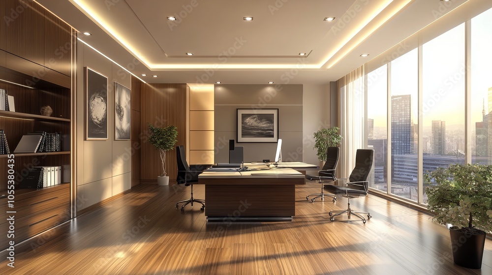 Modern office interior with open-plan workspaces, minimalist furniture, glass partitions, collaborative areas, and abundant natural lighting in a contemporary corporate setting Modern office interior with open-plan workspaces, minimalist furniture, glass partitions, collaborative areas, and abundant natural lighting in a contemporary corporate setting