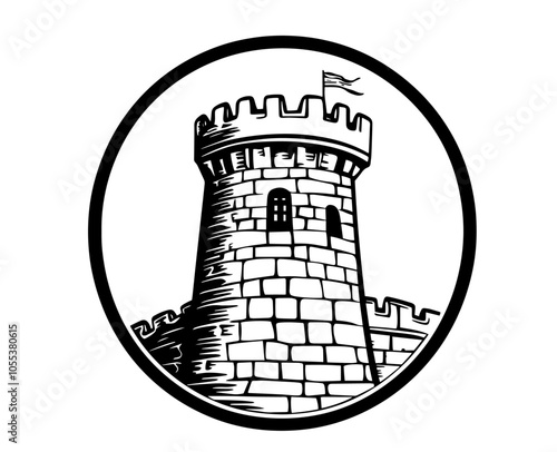 Fotografie round castle icon with battlemented tower vector