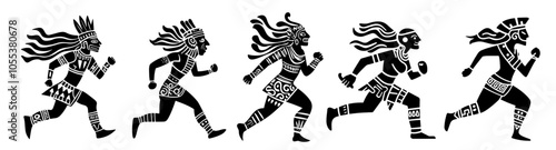 mayan and aztec tribal warrior masks, black vector art set