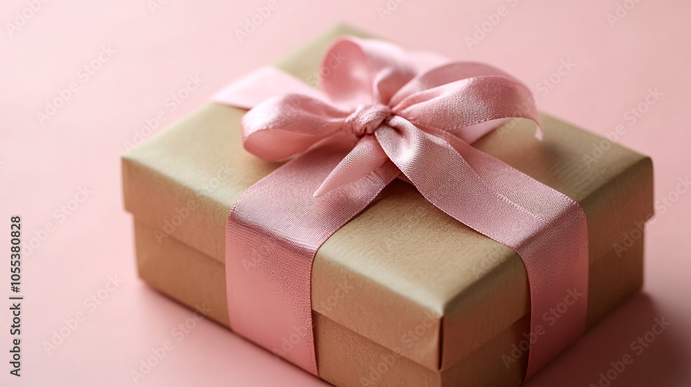 Gift box tied with ribbon and bow close-up Gift box tied with ribbon and bow close-up