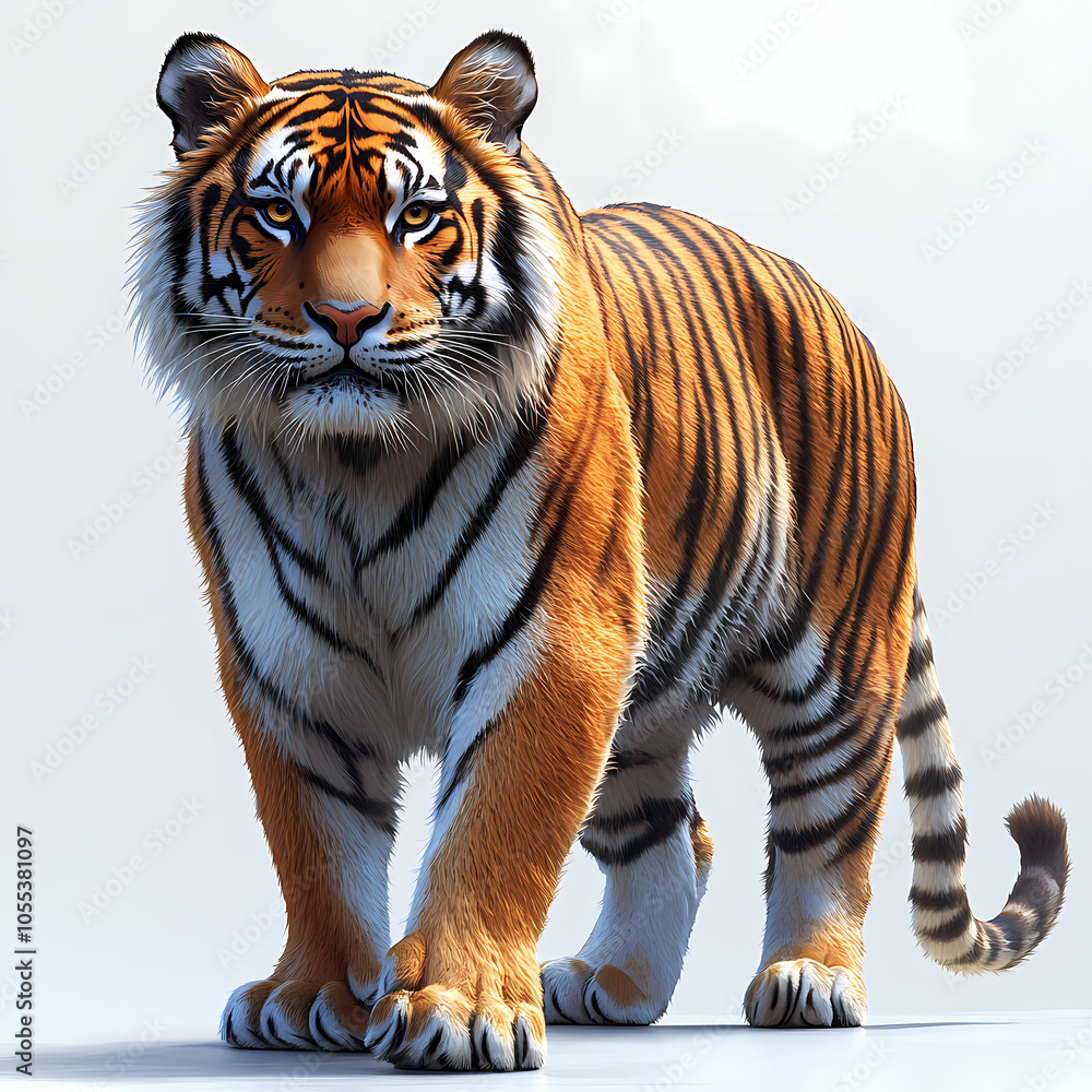 Obraz premium Tigers have powerful builds, bold orange fur with black stripes, and intense eyes. There is a sense of strength and grace about the tiger's face, with sharp features and a focused gaze.