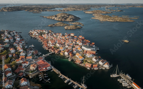 Aerial view Gullholmen island west of Orust in Bohuslän, Sweden. photo