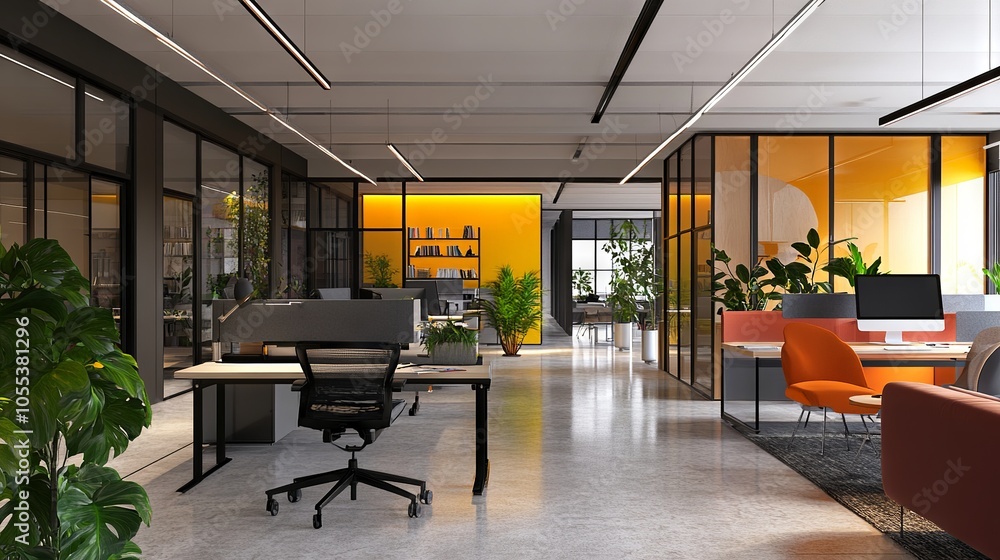 3d render of a modern office interior featuring open workspace design and sleek contemporary furniture 3d render of a modern office interior featuring open workspace design and sleek contemporary furniture
