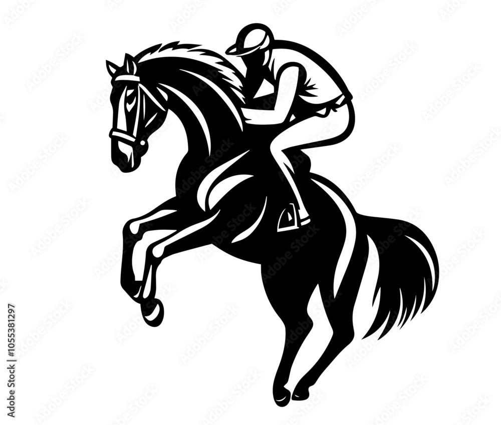 Silhouette of a jockey on a galloping horse – black vector Silhouette of a jockey on a galloping horse – black vector