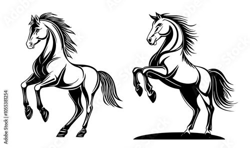 rearing horse illustration in dynamic black vector style