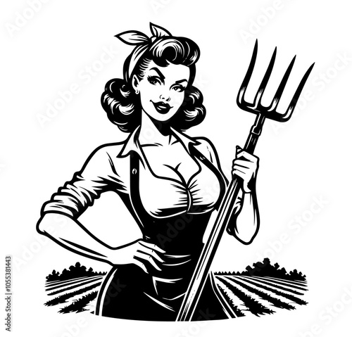Vintage housewife character in classic pin-up style black vector
