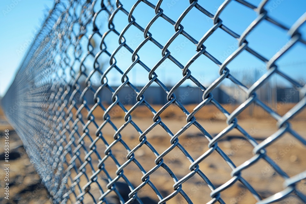 Fototapeta premium Close-up of a Chain-Link Fence with Blurred Background