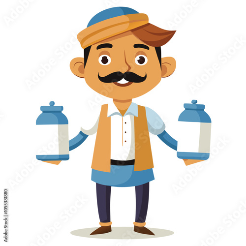 Milkman Holding Milk Containers - Traditional Dairy Worker with Fresh Milk Supply