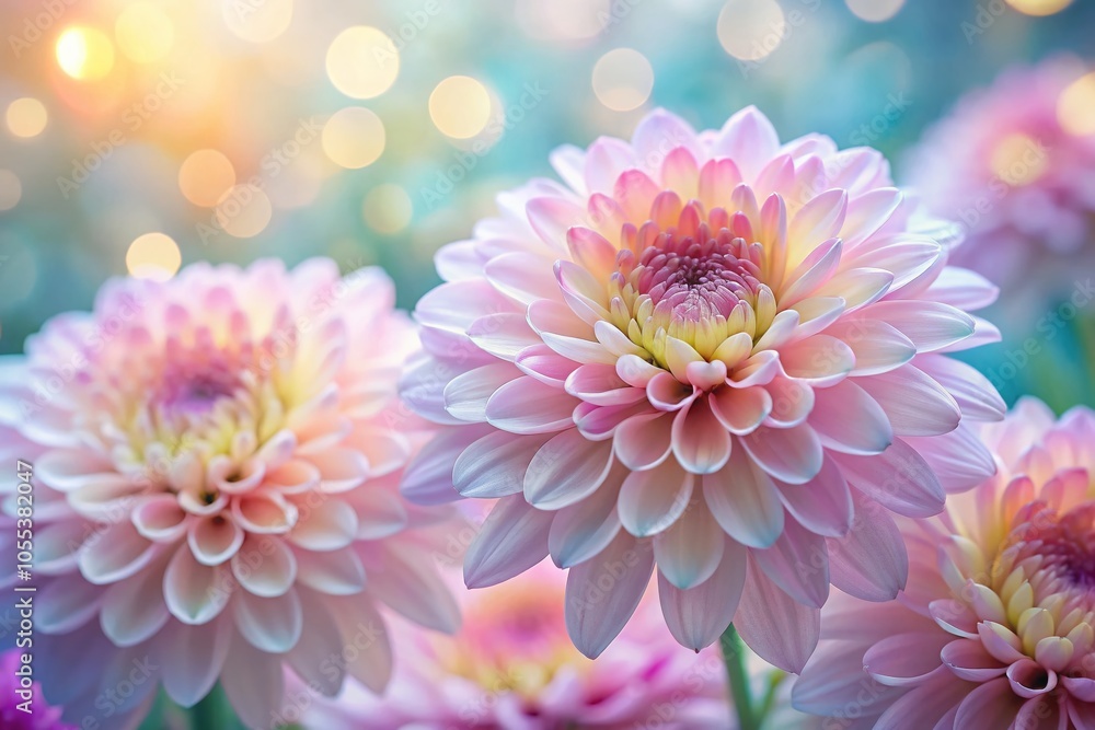 Obraz premium Beautiful Close-Up of Pastel Colored Chrysanthemum with Bokeh Effect for Floral Photography Enthusiasts