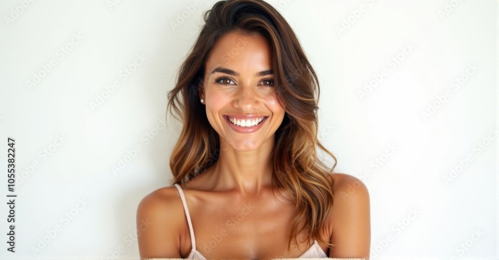 A Spanish woman with tanned skin and a radiant smile A Spanish woman with tanned skin and a radiant smile