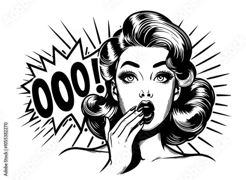 illustration of pin-up girl with surprised reaction, classic black vector