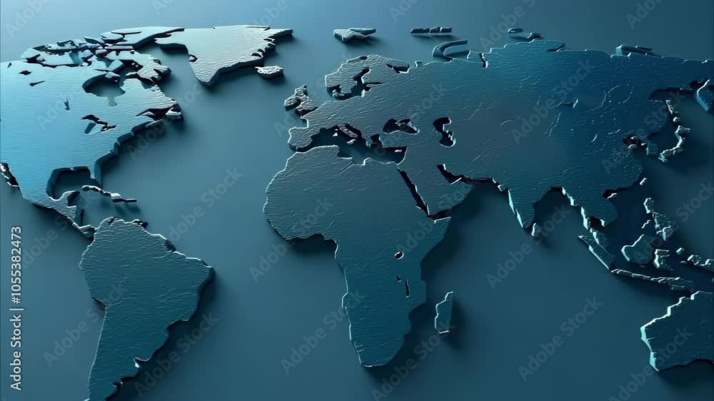 A 3D representation of a world map, highlighting continents and geographical features. A 3D representation of a world map, highlighting continents and geographical features.