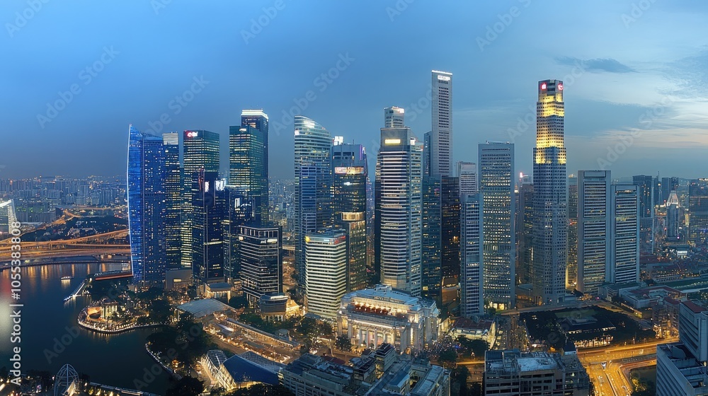Fototapeta premium Stunning Urban Skyline at Dusk in Modern City