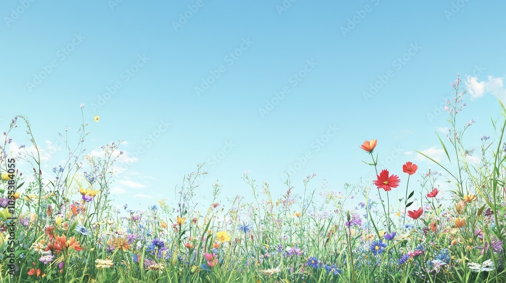 Colorful Spring Flowers in Sunny Sky Colorful Spring Flowers in Sunny Sky