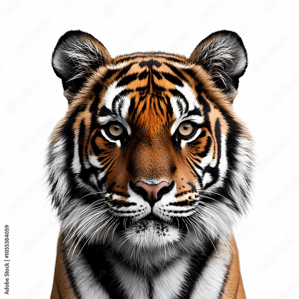 Tigers have powerful builds, bold orange fur with black stripes, and intense eyes. There is a sense of strength and grace about the tiger's face, with sharp features and a focused gaze. Tigers have powerful builds, bold orange fur with black stripes, and intense eyes. There is a sense of strength and grace about the tiger's face, with sharp features and a focused gaze.