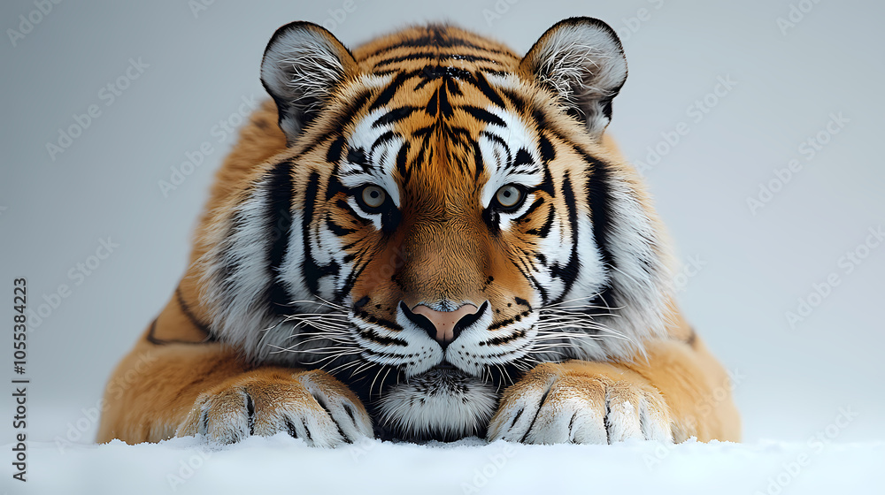 Obraz premium Tigers have powerful builds, bold orange fur with black stripes, and intense eyes. There is a sense of strength and grace about the tiger's face, with sharp features and a focused gaze.