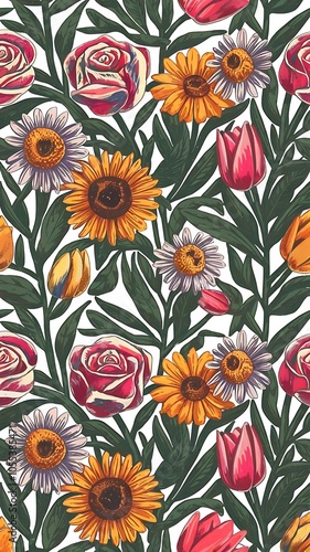 Wallpaper Mural Modern floral with flowers print. Seamless pattern. Hand drawn style. Torontodigital.ca