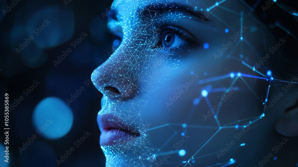 Artificial intelligence is scanning and identifying woman face using facial recognition system